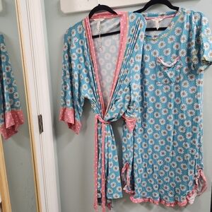 Matilda Jane Teal and Coral Floral Robe And Nightgown Set